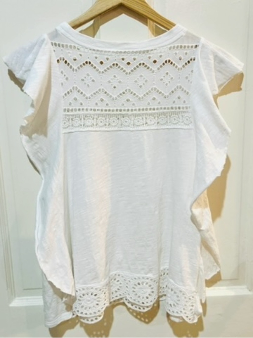 Anthropologie Ivory Eyelet Crochet Ruffle Lace Top Romantic Cottagecore Size S - Picture 4 of 9